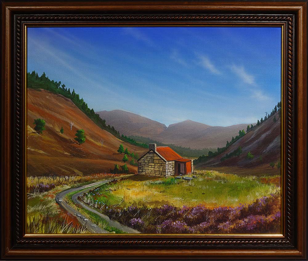 Ryvoan Bothy painting by Angus Grant